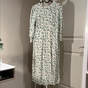 Floral Green and White Dress